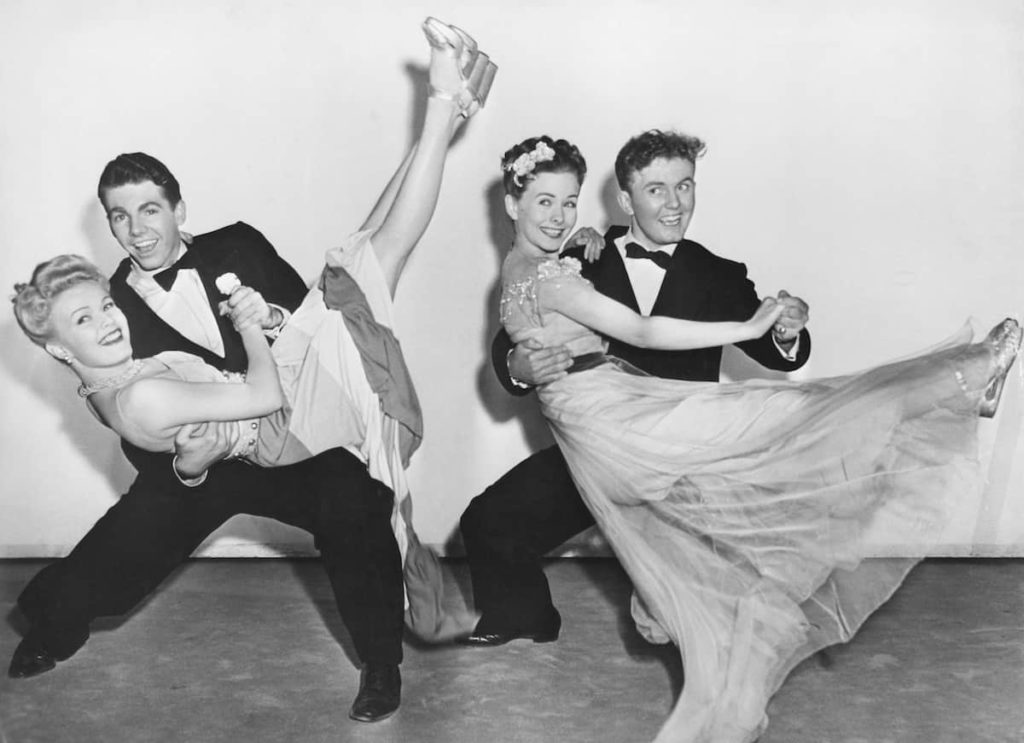 types of swing dance two couples black and white