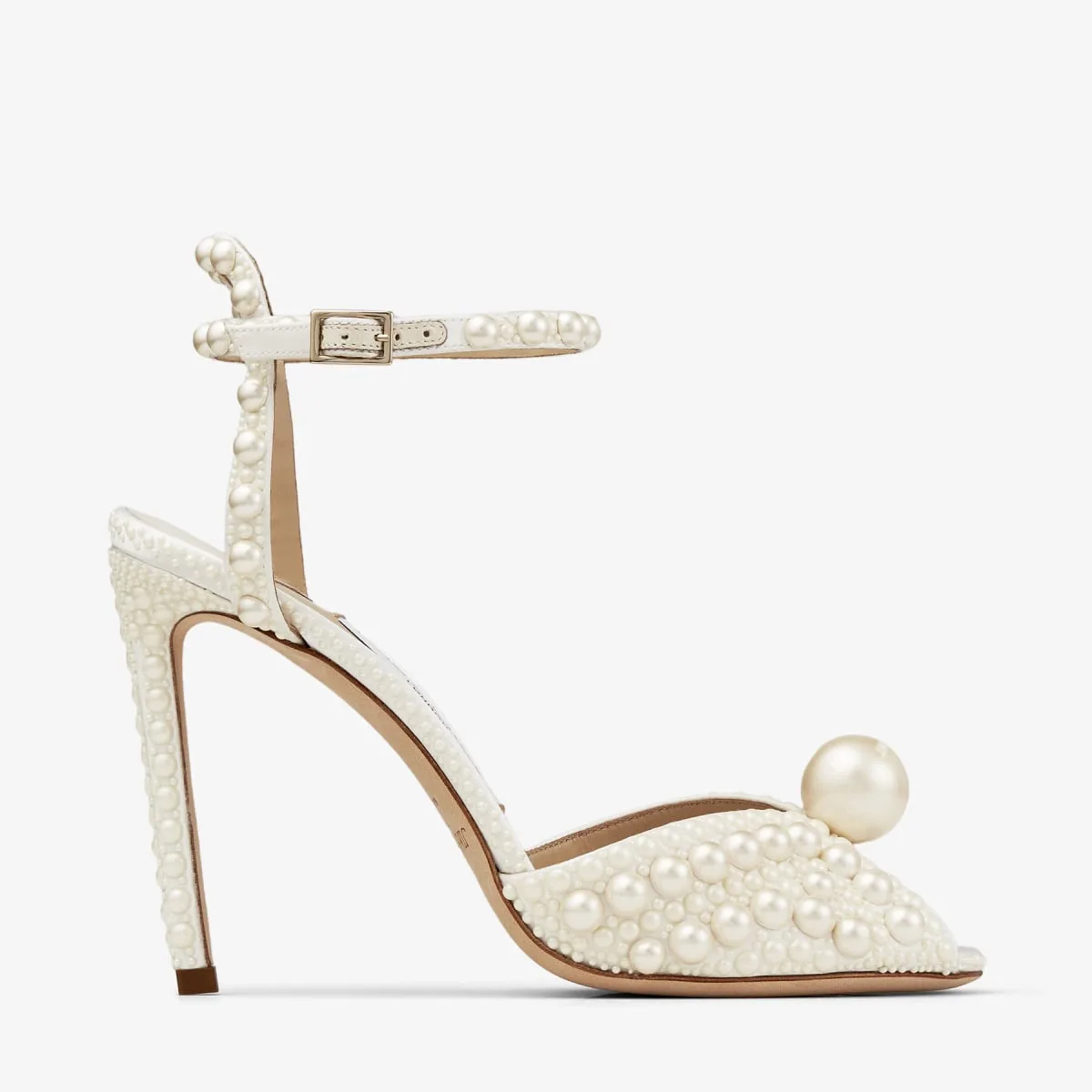 Jimmy Choo Sacora 100 white pearl sandals