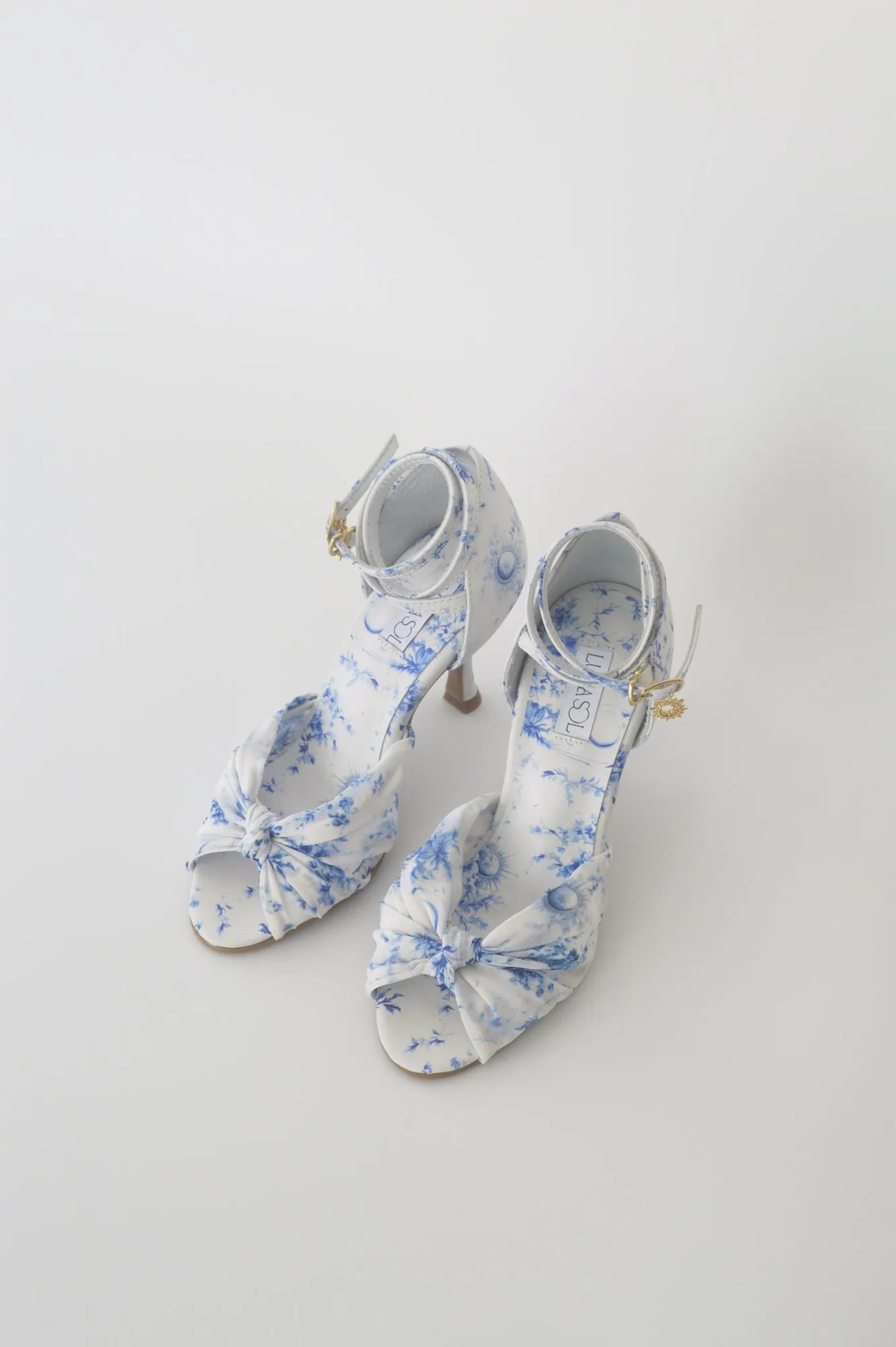LunaSol Blue and White Floral Chiffon Latin dance shoes