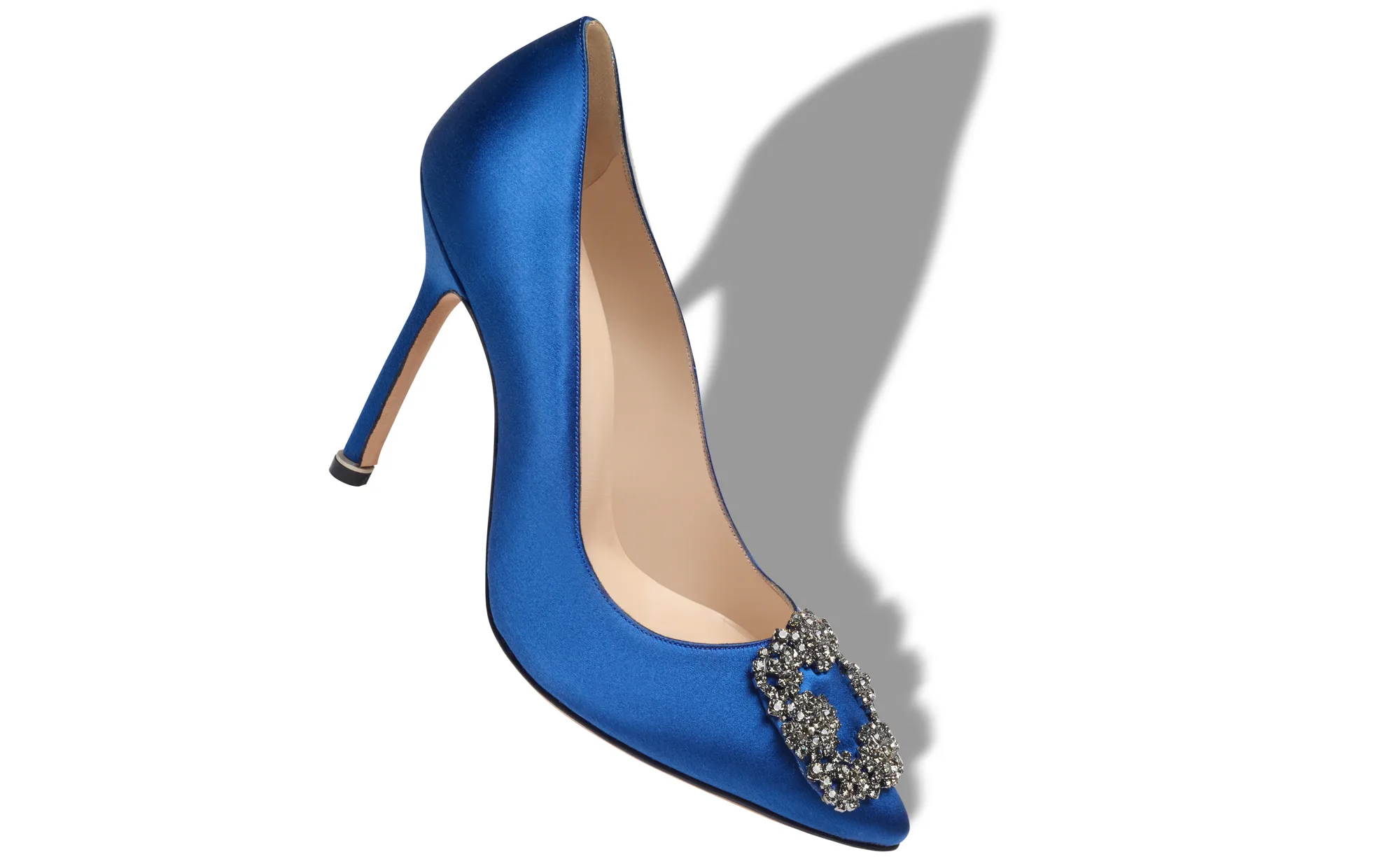 Manolo Blahnik Hangisi blue satin jewel buckle pumps