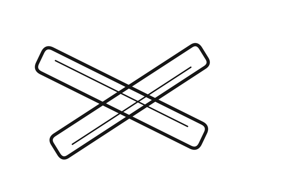 Two wooden claves crossed, drawn as simple black outlines on white
