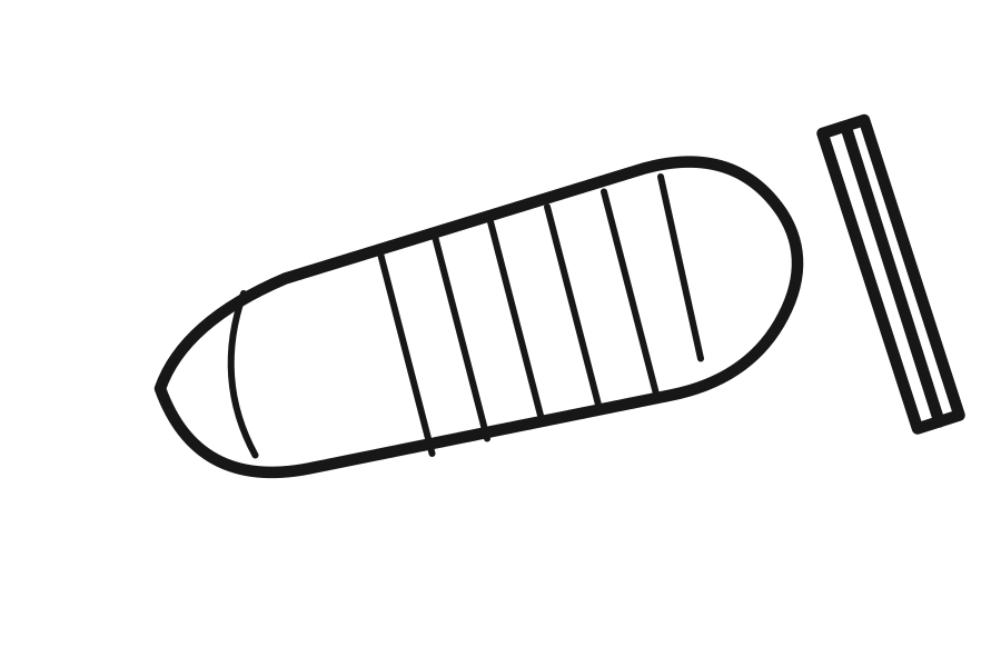 Ridged güiro scraper and separate scraping stick, drawn in black outline