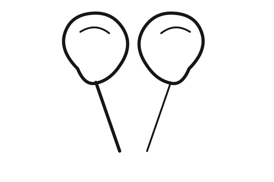 Pair of round maracas with slim handles, drawn in black outline